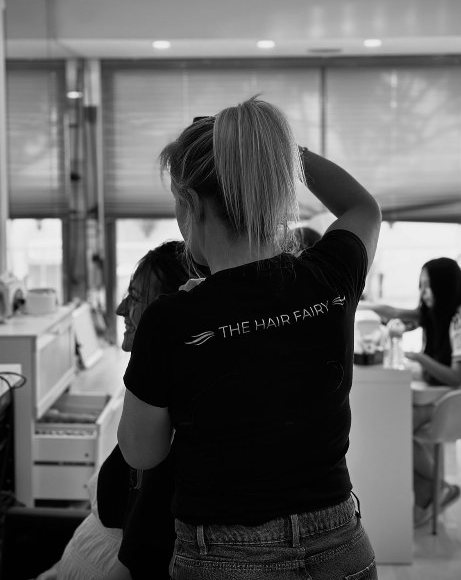 Louise at work in The Hair Fairy t-shirt